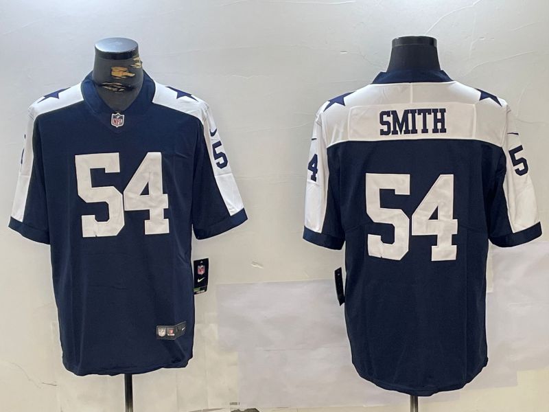 Men Dallas Cowboys 54 Smith Blue 2024 Nike Vapor Limited NFL Jersey style 1